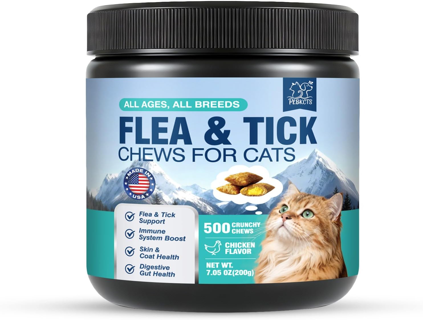 Flea Treatment for Cats 500 Treats Natural Flea and Tick Prevention Supplement for All Cats - Skin & Coat Care, Immune System Boot, Digestive Gut Health, Daily Oral Flea Supplement Chicken Flavor