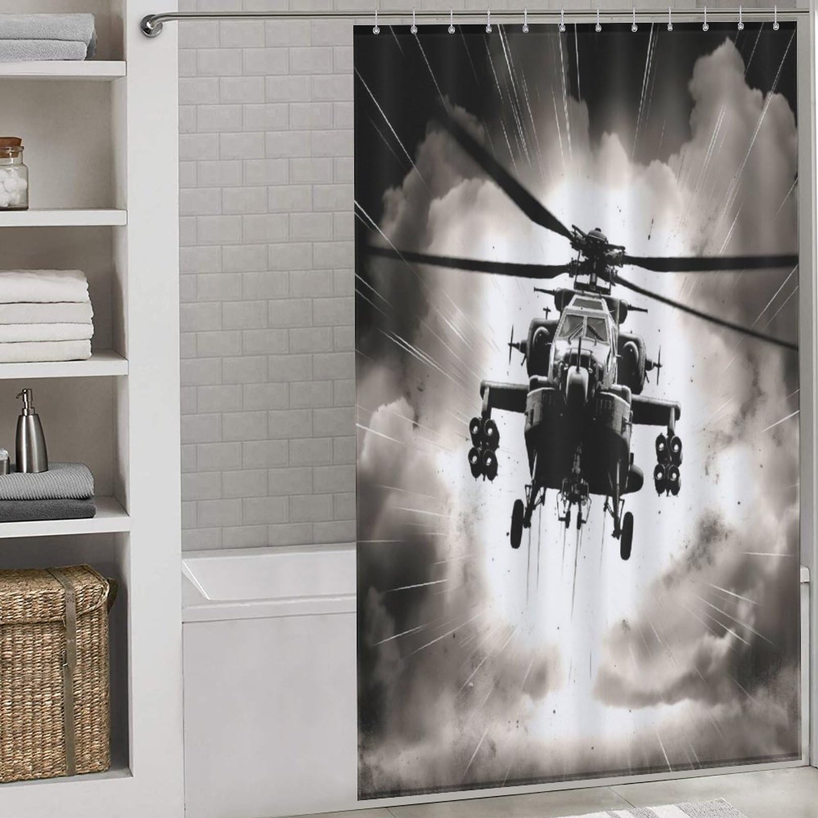 Rideau de douche hélicoptère pour salle de bain familiale et cabine moderne