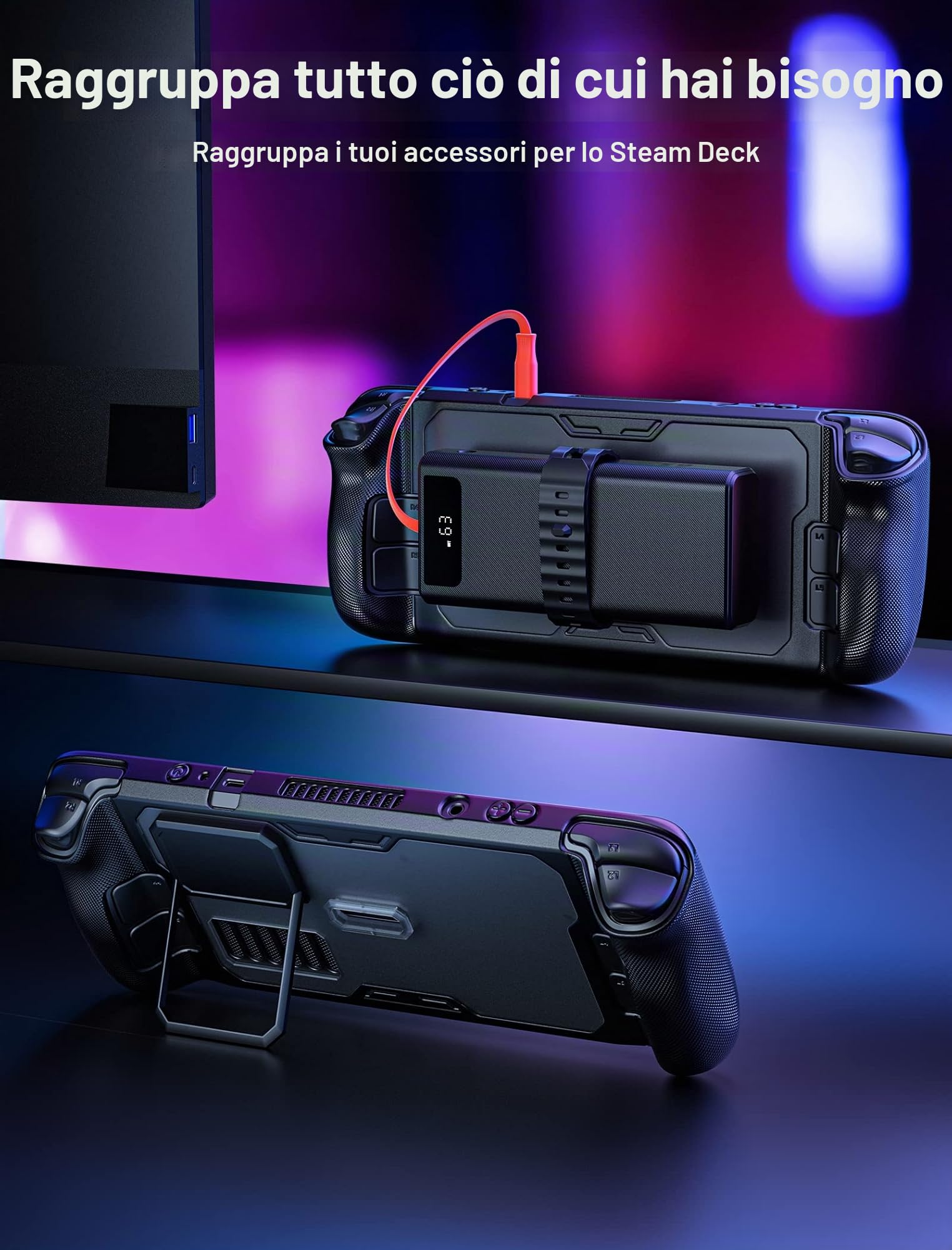 JSAUX PC0104 ModCase Compatibile con Steam Deck, include guscio anteriore staccabile, guscio protettivo del corpo, staffa metallica e cinturino - Set di Base