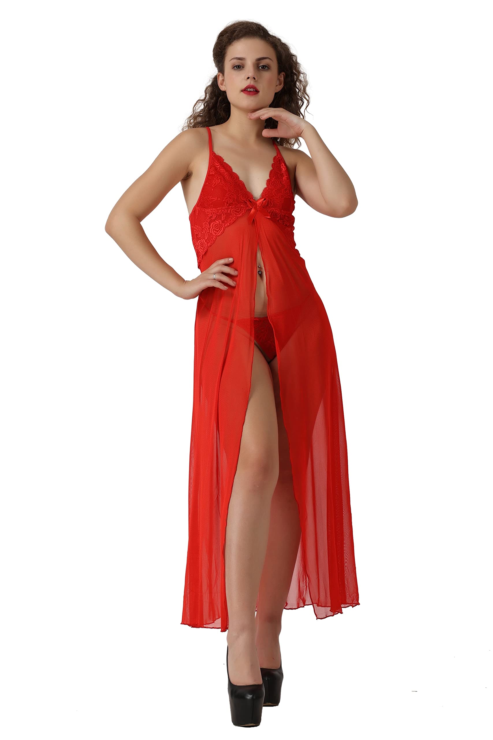 EVOY Red Color Soldi Babydoll Dress for Honeymoon Special Dress AX9
