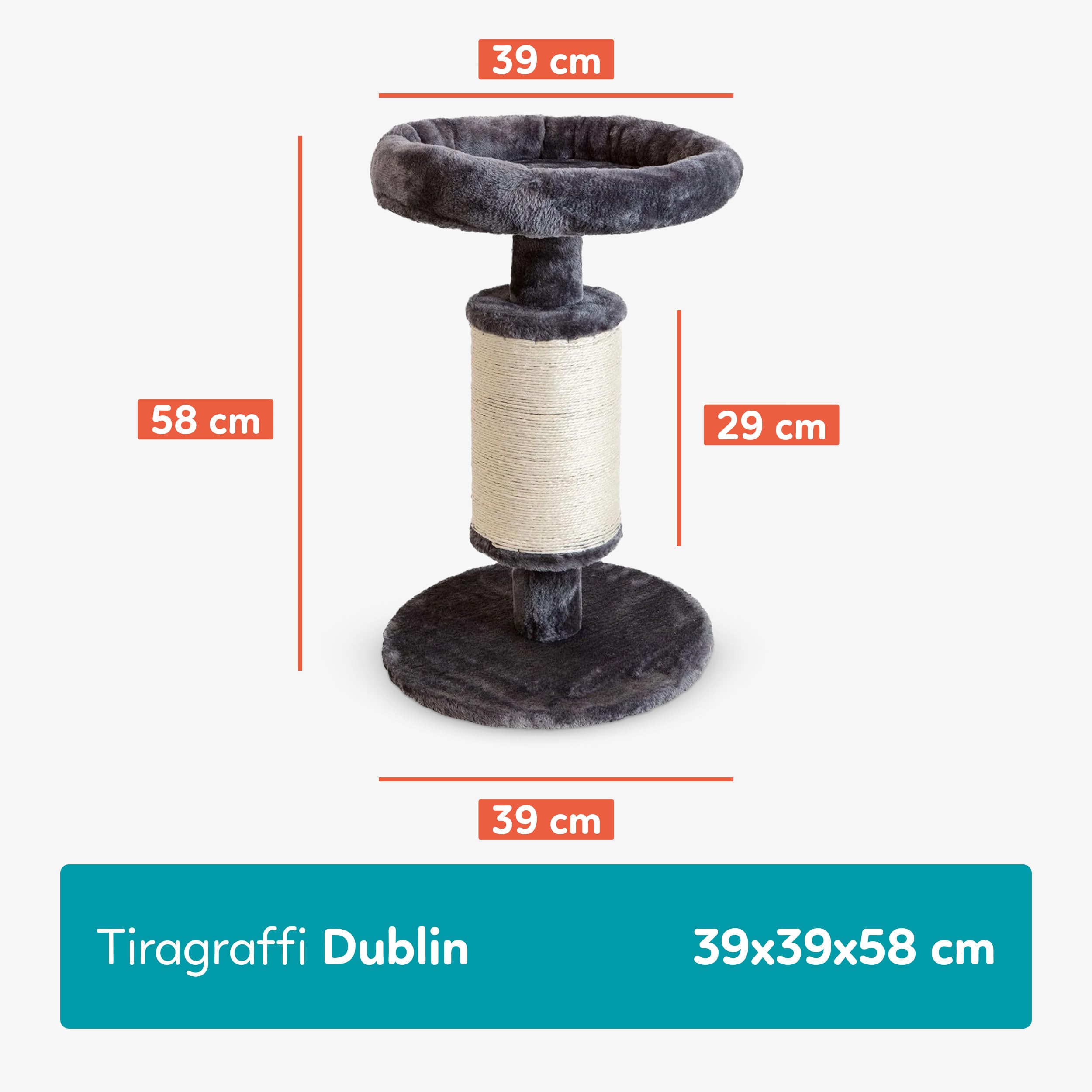 Aqpet Tiragraffi in Sisal e tessuto con piattaforma, Alto 58 cm per il massimo divertimento del tuo gatto, Colore Grigio
