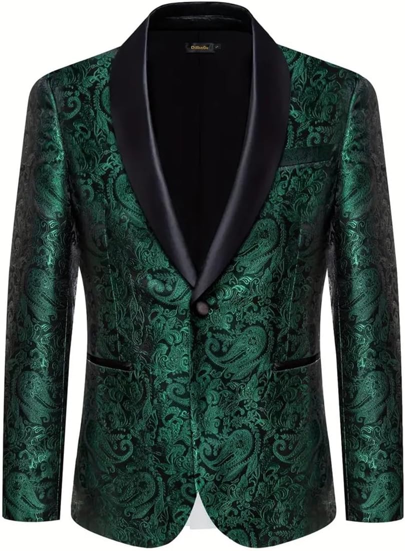 Mens Floral Paisley Tuxedo Suit Jacket Slim Fit 1 Button Blazer Wedding Party Dinner Formal Dress Jacket