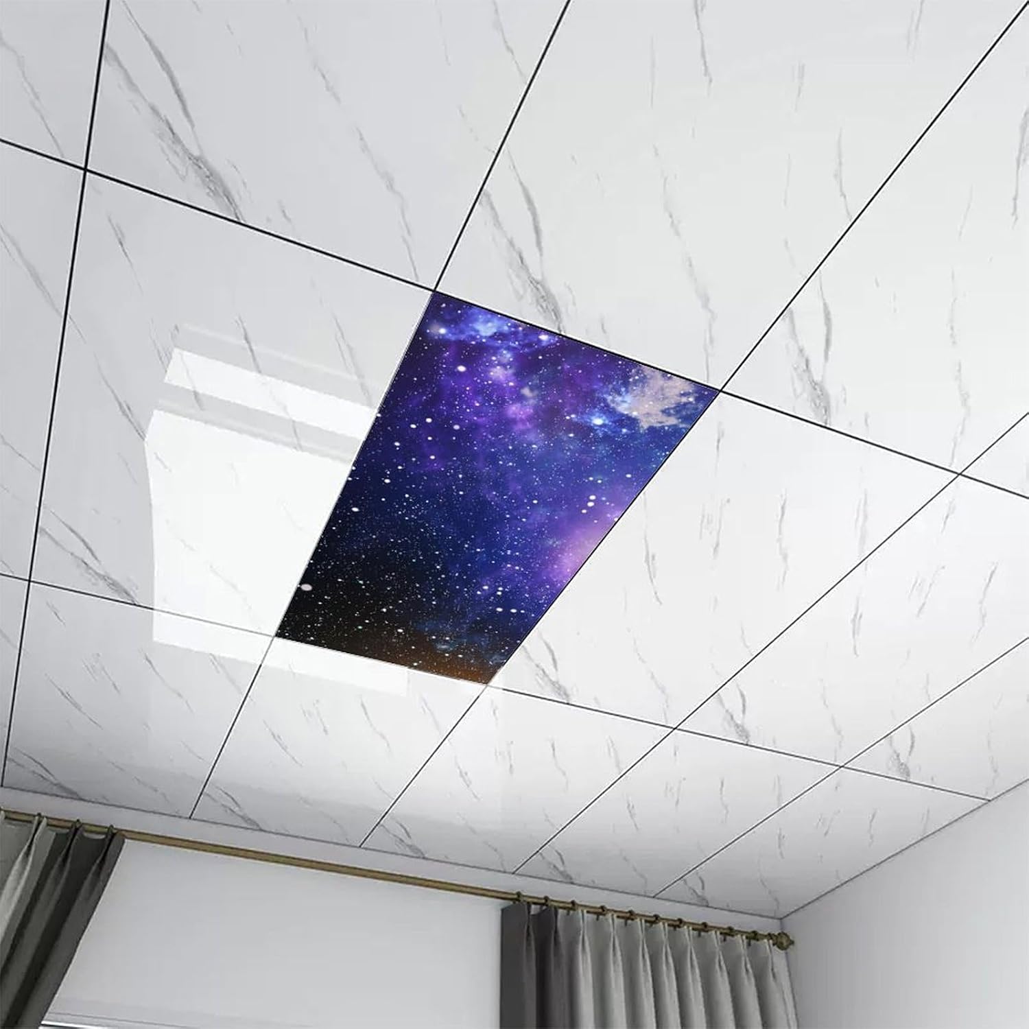 2PCS Fluorescent Light Covers for Classroom Ceiling - Magnetic Filters for School, Home, Office Drop Ceiling Lamp Decor 4x2Feet (Starry)