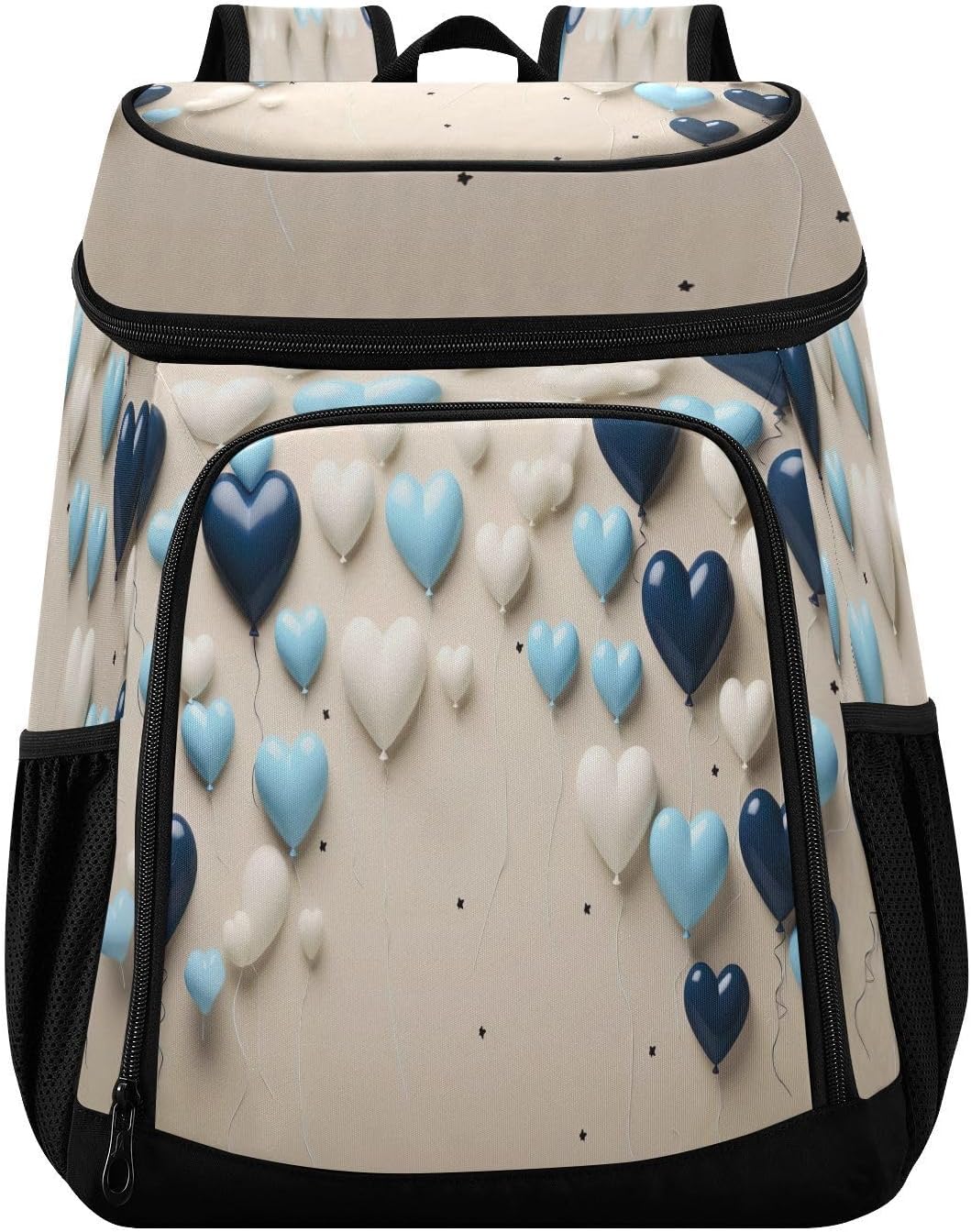 Blue White Heart Balloons Cooler Backpack 36 Cans Leakproof Waterproof Backpack Cooler Bag Beach Accessories Travel Camping Fishing Backpack for Women Men