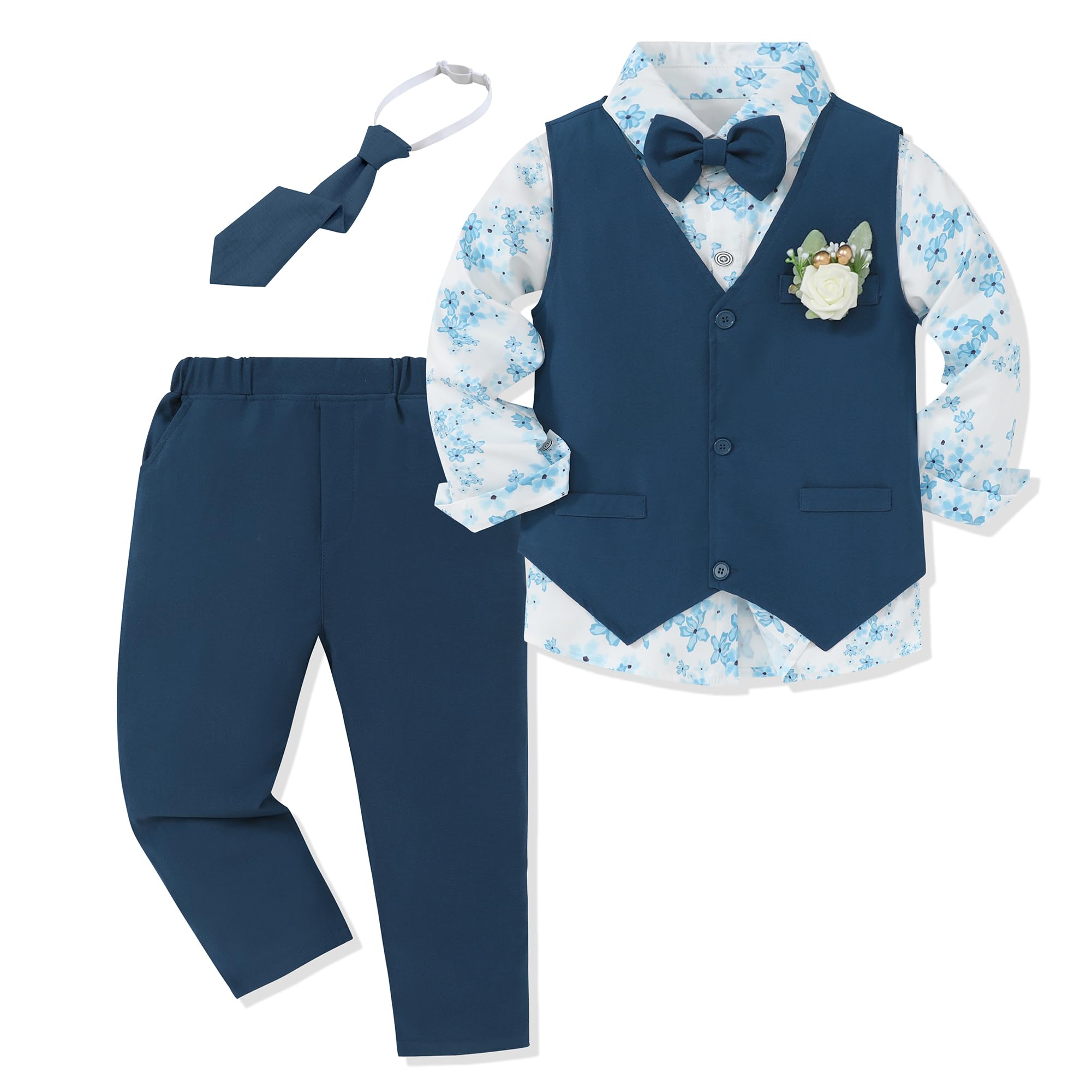 SANMIO Set da 6 pezzi per smoking da bambino, formale, slim fit, abito da sposa, set da 6 pezzi