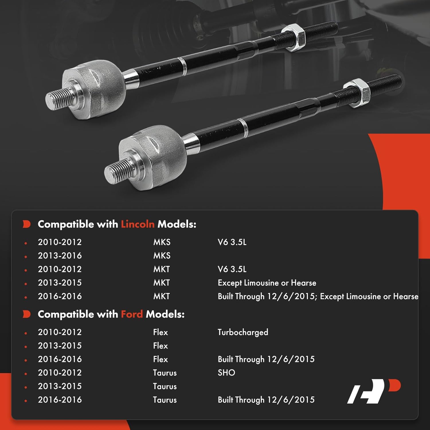 A-Premium 2 x Front Inner Tie Rod Ends, Compatible with Ford Taurus, Flex & Lincoln MKS, MKT, 2010-2016