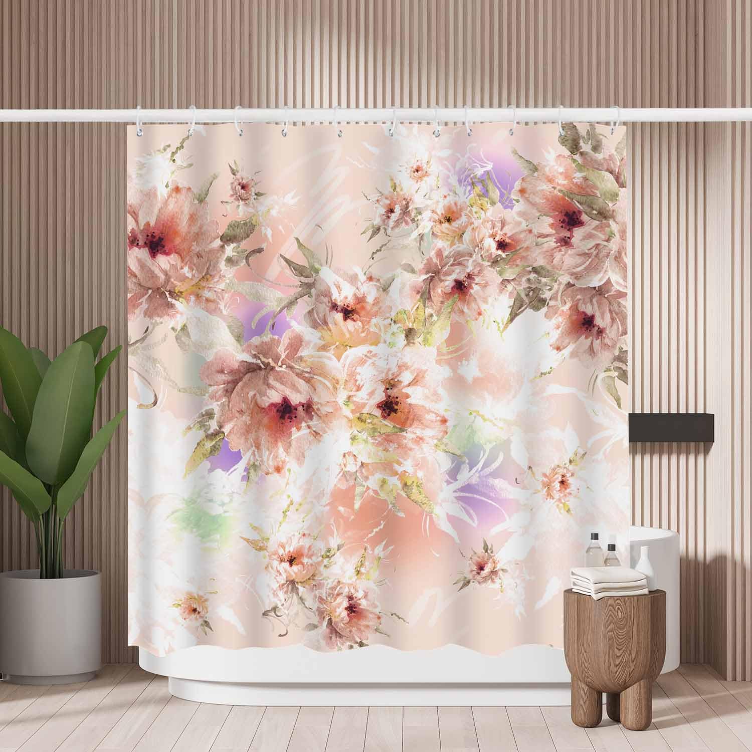Woutay Shower Curtain Mould Proof Resistant Beautiful Flowers,Water Repellant Fabric,Polyester,with 12 Plastic Hooks