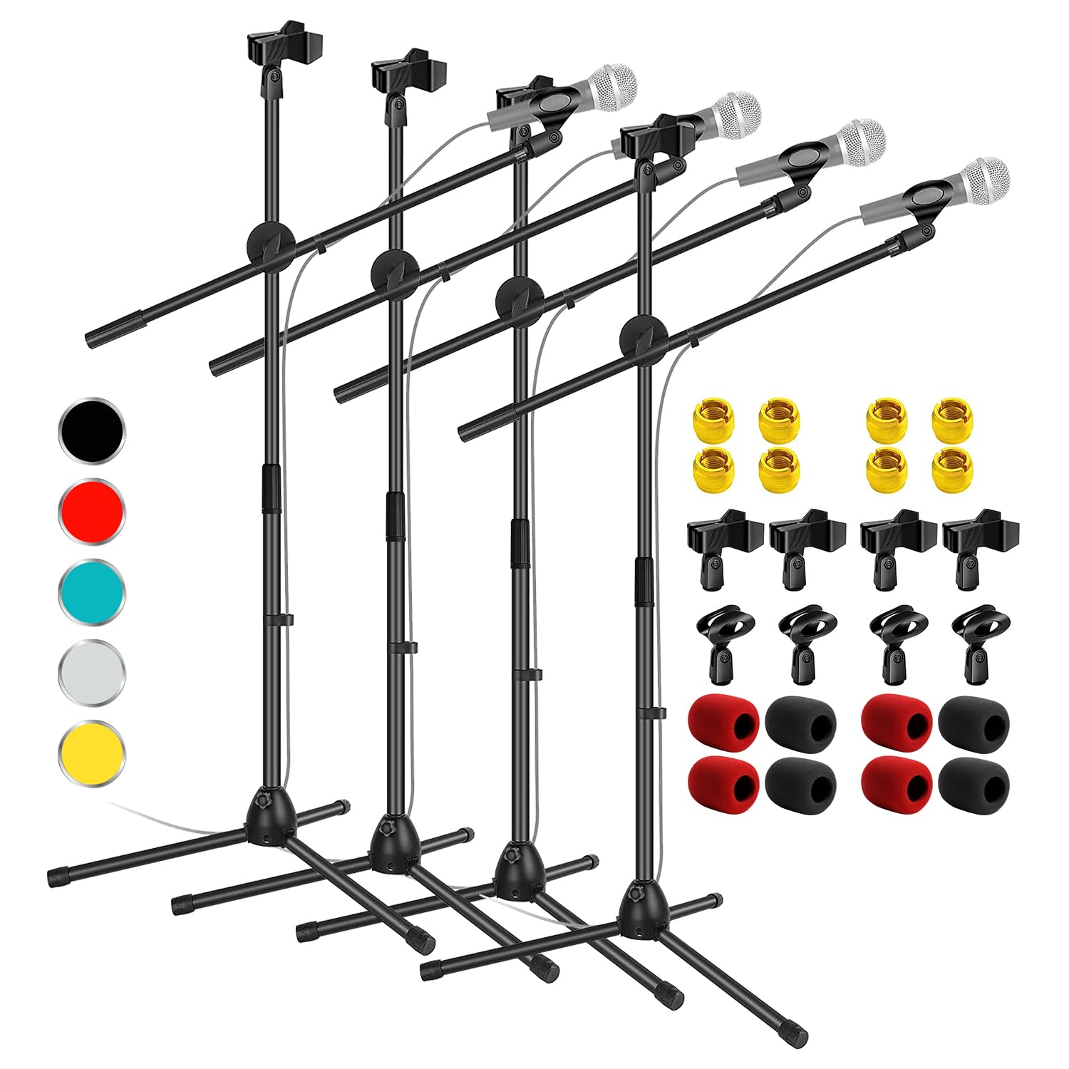 5 Core 4 Pieces Tripod Mic Stand Pair Heavy Duty Height Adjustable Floor Microphone Boom Arm Pedestal Para Microfono for Singing On Stage Studio - MS DBL 4PCS