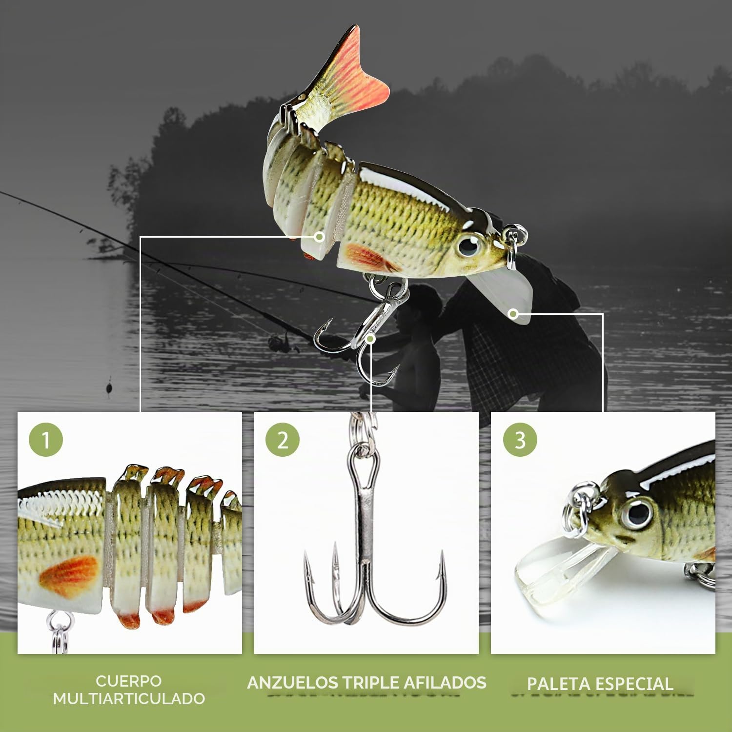 TRUSCEND señuelos de Pesca para Agua Dulce y Salada, Lifelike Swimbait para la Trucha Bass, Lento hundimiento Bass señuelo de Pesca, Regalo de la Pesca para los Hombres, la Pesca Familiar Gear