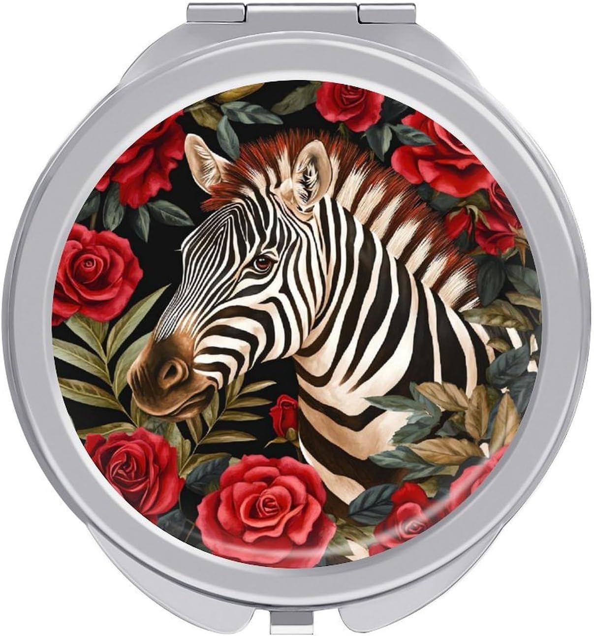 Floral Zebra Compact Makeup Mirror Mini Foldable Cosmetic Mirror Portable Travel Mirror for Purse Pocket