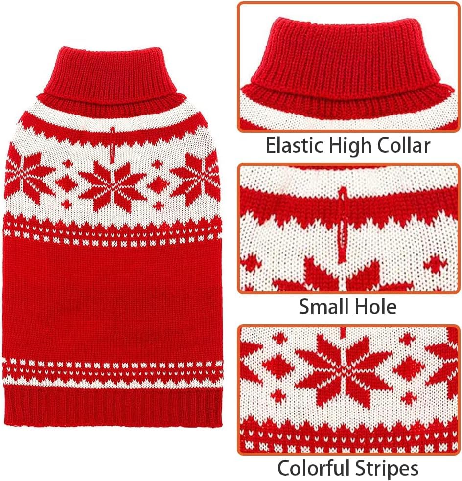 Image of Mihachi Dog Sweater - Winter Coat Apparel Clothes with Colorful Stripes for Cold Weather, Red SM
