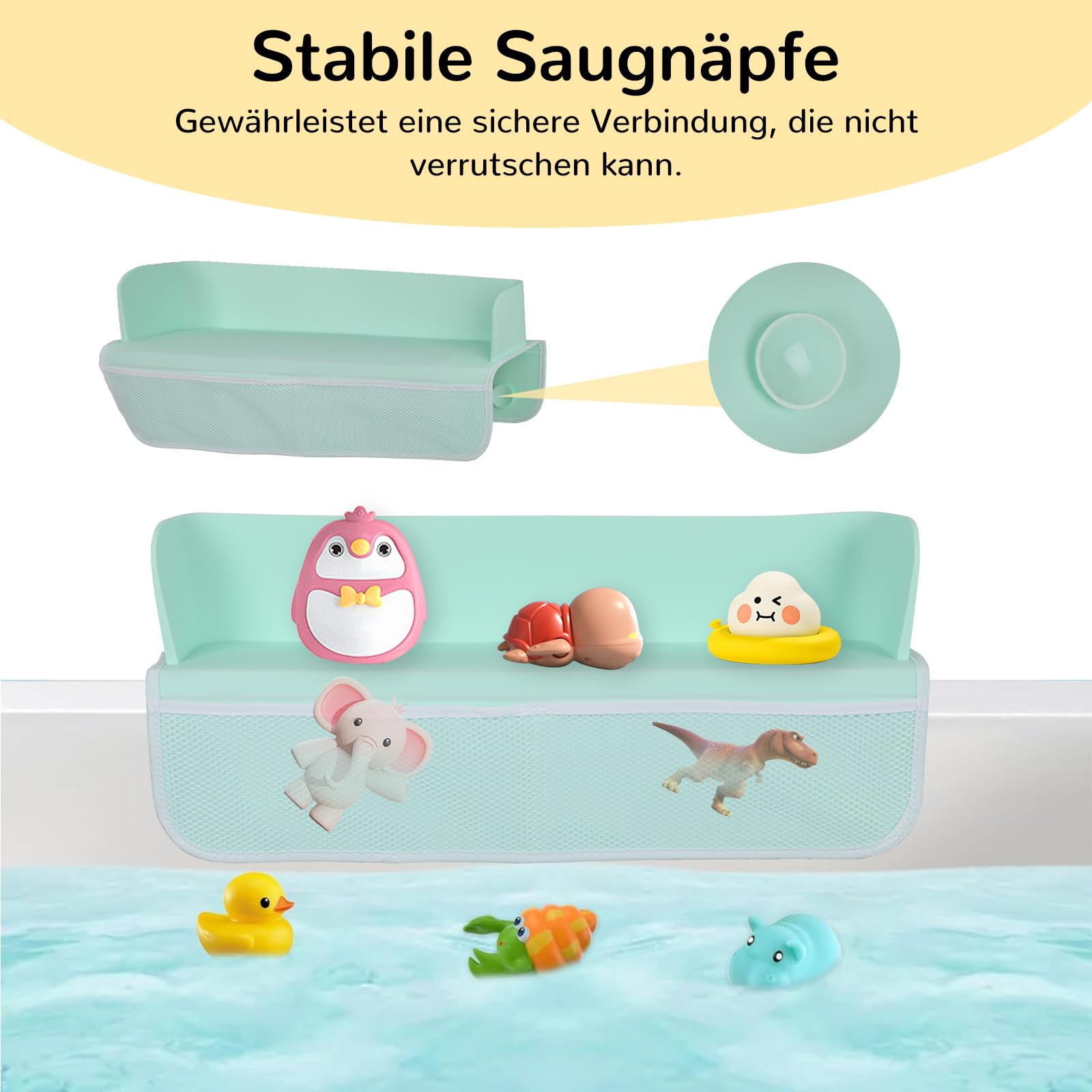Badewanne Spritzschutz mit Badewannenspielzeug Aufbewahrungstasche, Silikon Kinder Spielzeug Badewannenablage, Saugnäpfe Organizer Badezimmertablett, Badewannenbrett mit Badespielzeug Aufbewahrung (A)