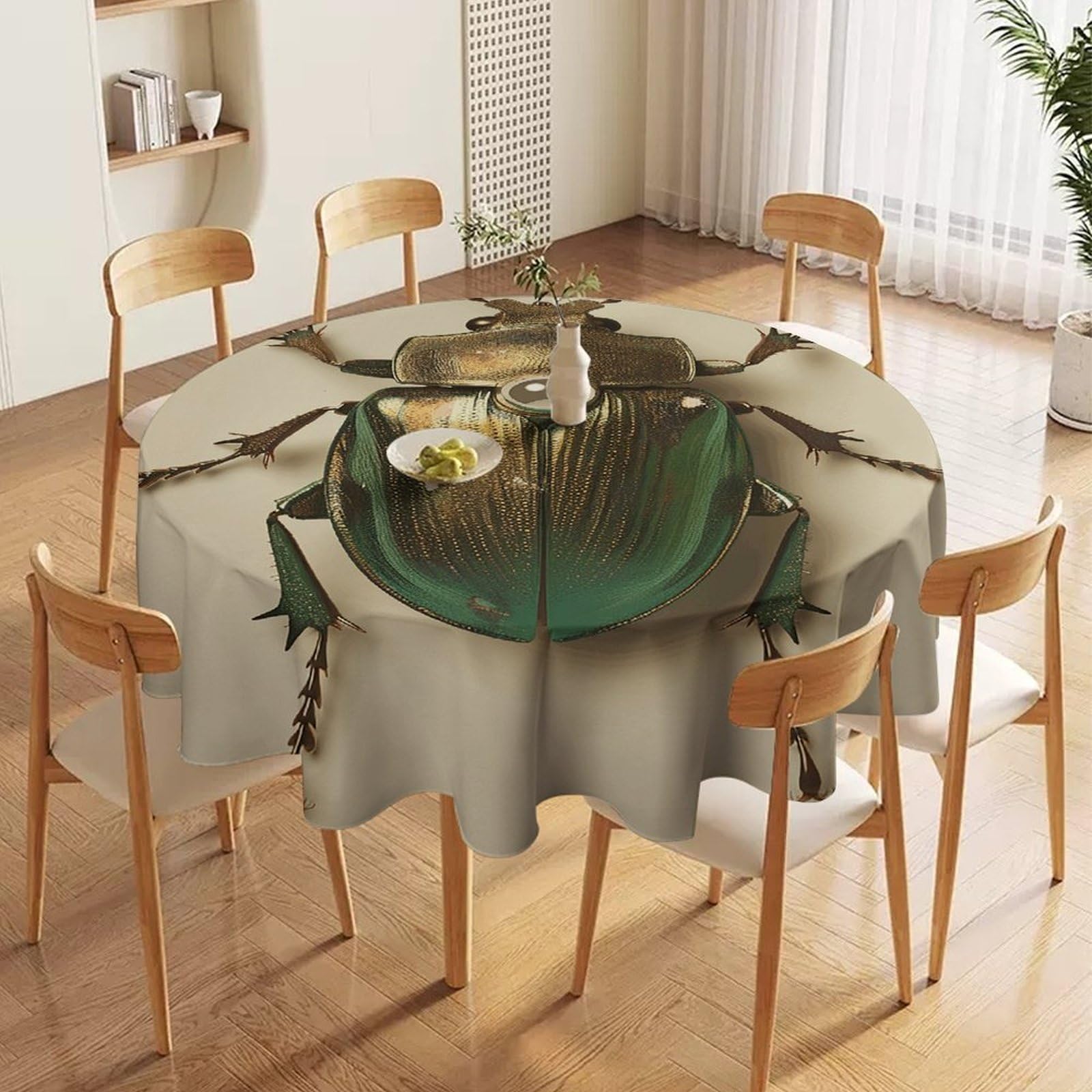 Nappe ronde imperméable en tissu vert coléoptère 178x178 cm