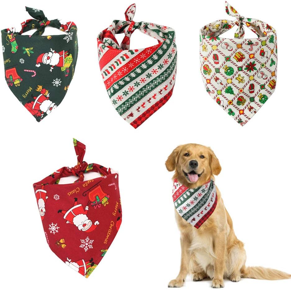 Yujie 4 PCS Christmas Dog Scarf Reversible Triangle Bibs Bandana Accessories for Dogs Cats Pets