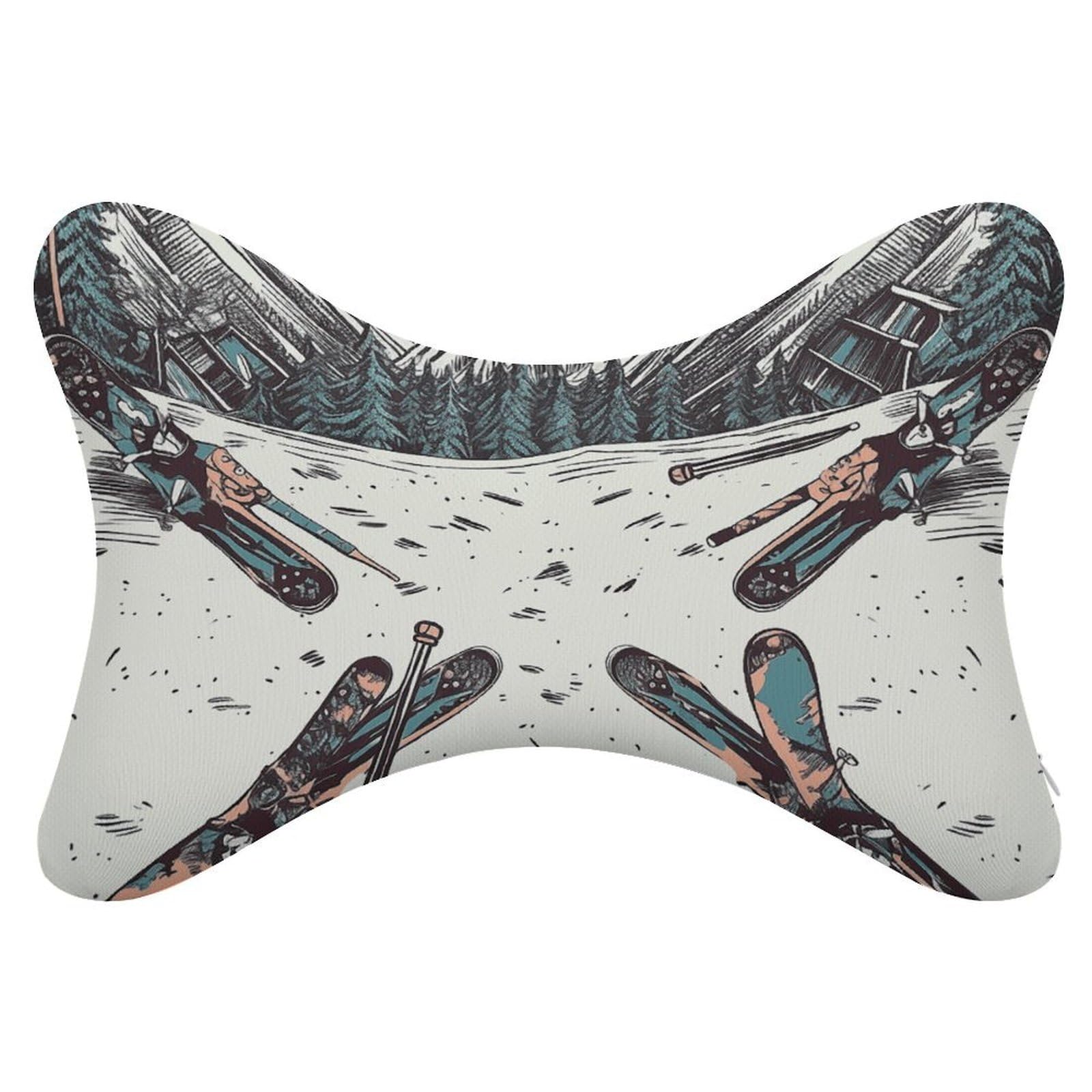Adfgyerh Style Skiing With Gear Set Pillow ，Memory Foam Pillow Core，Cushion,Provide Neck Support，Car Pillows For Travel Car Seats And Home Offices.