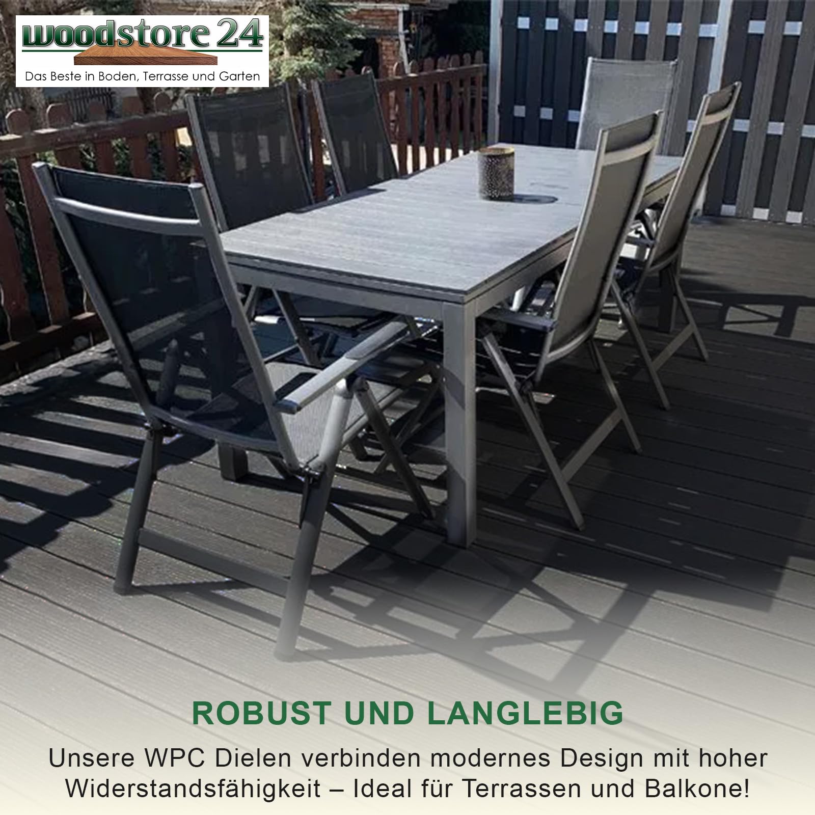 Terrassendielen WPC Diele Komplettset Woodo Rhodos 20 x 120 mm 2,4 m Grau 10 m²