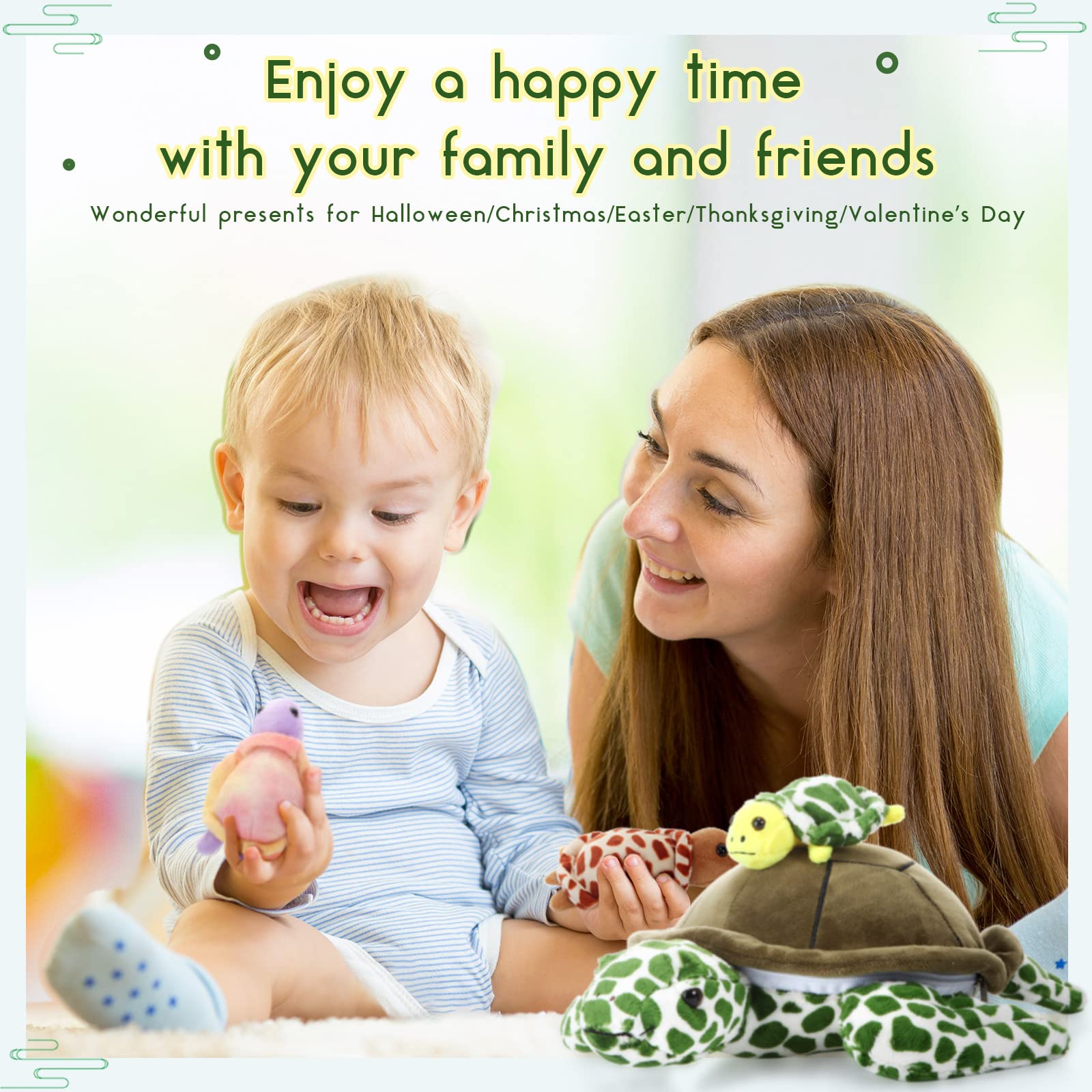 Aoriher 5 Pieces Plush Turtle Set Stuffed Turtle 12 Inch Stuffed Sea Turtle Mom with 4 Little Turtles Soft Plush Stuffed Animal Toys Tortoise Hugging for Birthday Easter, Christmas(Vivid Style) - Image 7