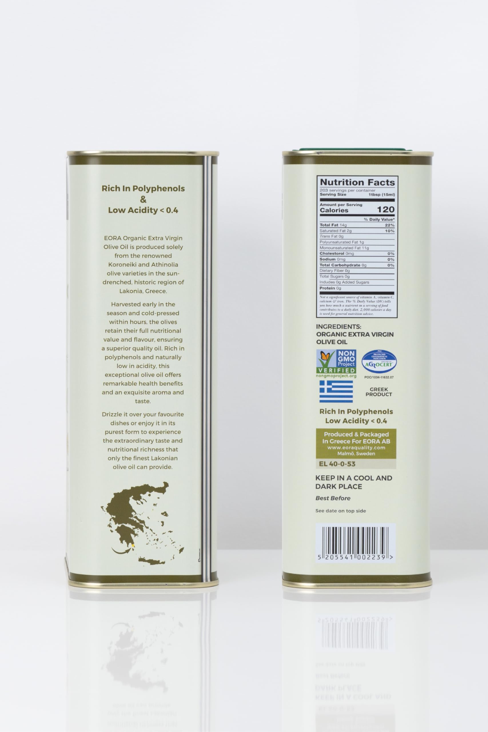 EORA Huile d’Olive Extra Vierge Grecque Bio Premium 3L (Nouvelle Récolte 25/26) – Haute teneur en polyphénols, extraite à froid, très faible acidité ~0,3% – origine unique IGP Lakonie, Grèce