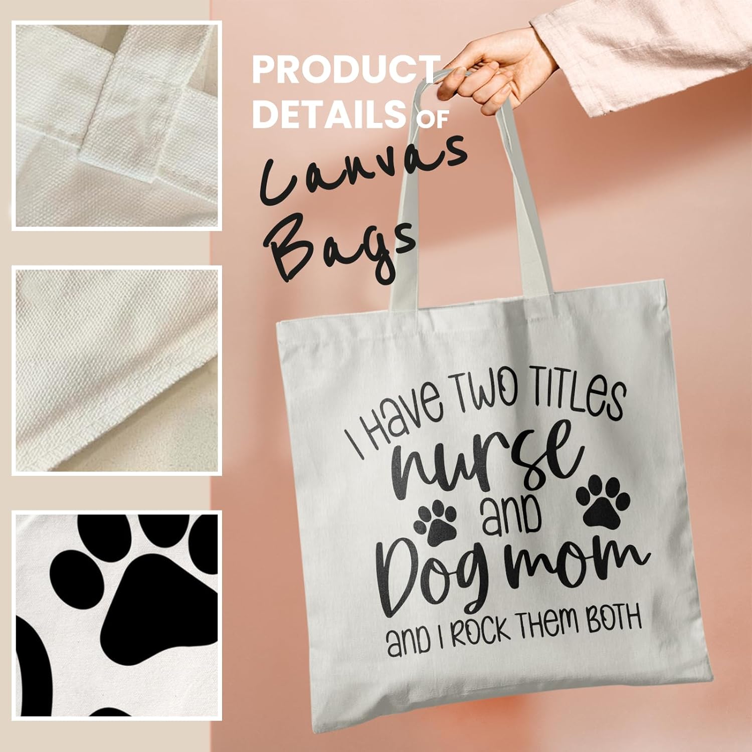 Dog Mom Canvas Tote Bags - Reusable Grocery Bags for Shopping, Funny Dog Lover Gifts for Women - Image 5