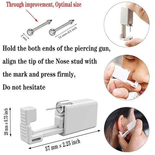 Miniatura 2 de SLVIEKAE - Kit de perforación de nariz, kit de perforación de nariz con pistola de perforación de nariz, kit de perforación desechable (blanco)