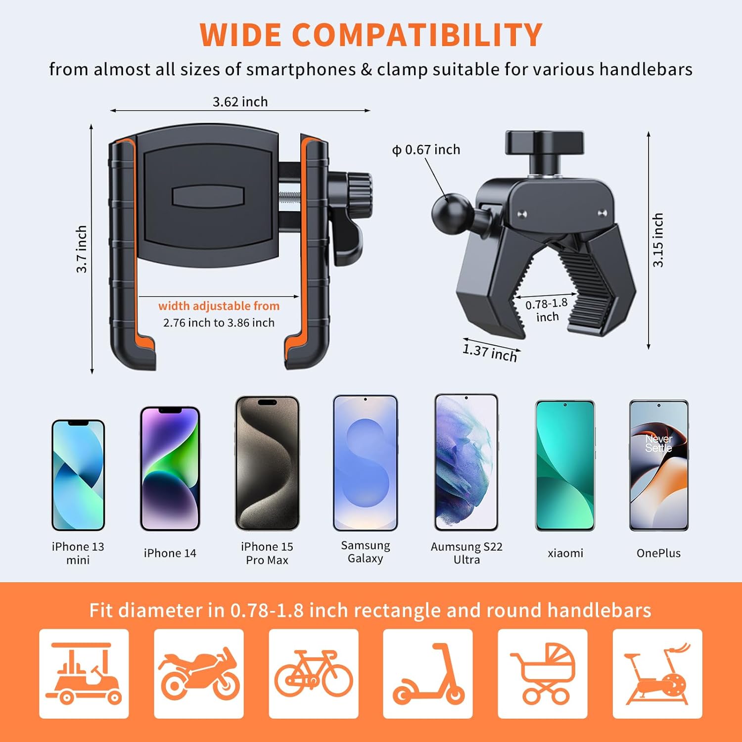 Golf Cart Phone Holder- Rotatable Universal Phone Mount Compatible with iPhone/Samsung/Pixel and Smartphones, Suitable for EZGO/Club Car/Yamaha[Big Phones Friendly] - Image 5