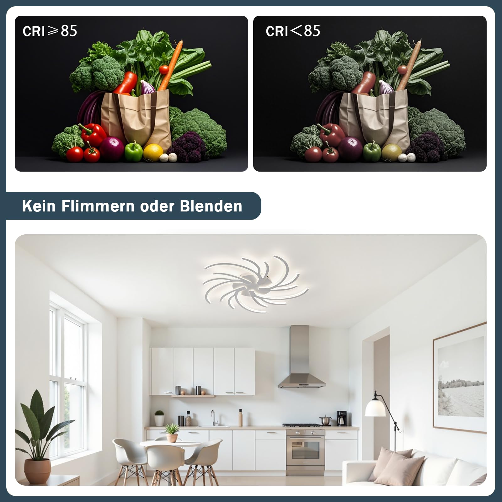 LED Deckenleuchte 100W, Deckenlampe Dimmbar Mit Fernbedienung APP, 100cm Wohnzimmerlampe 3 Flammig Kronleuchter Lampe, 3000-6500K deckenbeleuchtung für Schlafzimmer Wohnzimmer