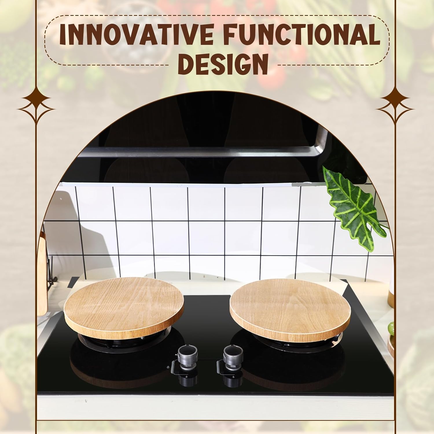 Set of 4 Wood Electric Stove Burner Covers 10.63 Inch and 8.27 Inch Top Covers for Electric Stove Burner for Farmhouse Kitchen Decoration