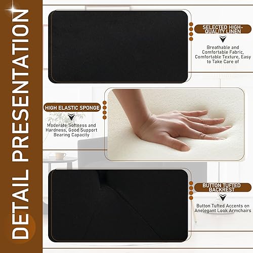 Miniatura 11 de Juego de 2 sillas decorativas de terciopelo, modernos sillones copetudos con botones y patas de metal, pequeñas y cómodas sillas tapizadas para sala