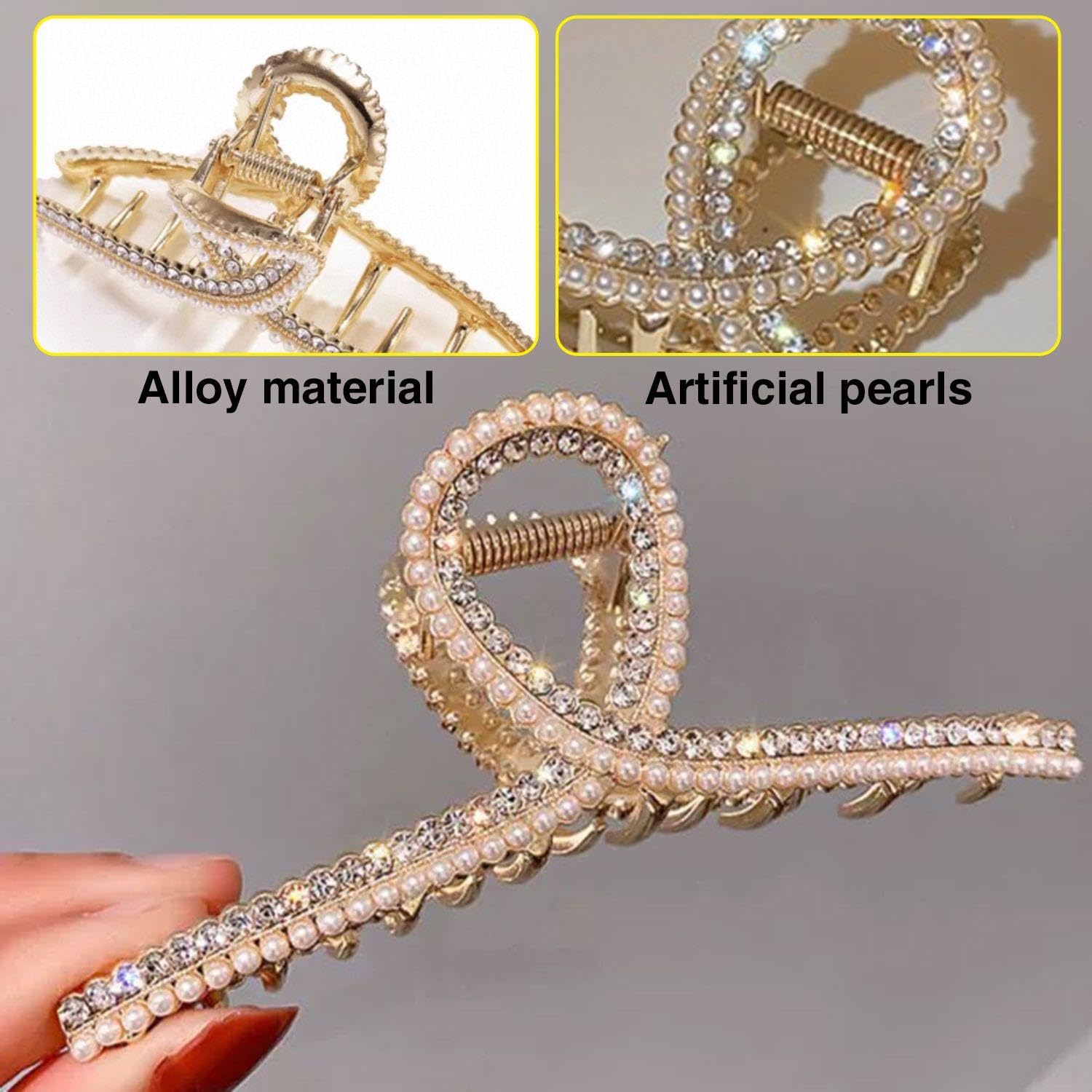 2 Pieces Of Diamond-Studded Pearl Grips, Exquisite Glitter Grips, Non-Slip Ladies Headwear, Styling Fixing Tools - Image 3