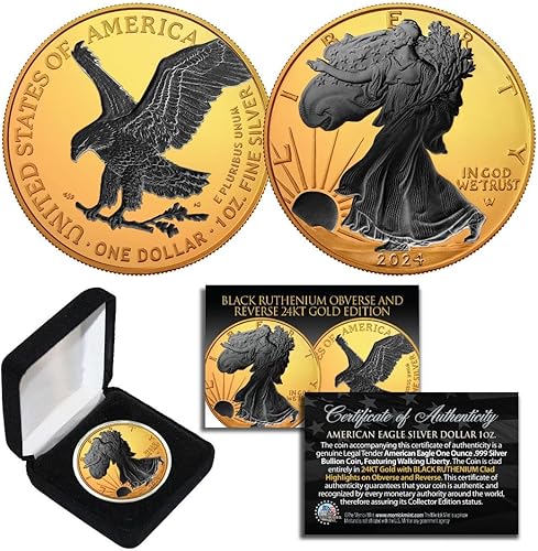 2024 1 onza de plata fina .999 águila americana oro y rutenio negro con caja