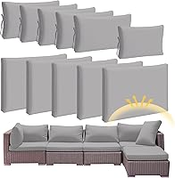 Vista 11 de Patelai 11 piezas de fundas impermeables para cojines de patio para muebles seccional al aire libre de mimbre y ratán, fundas para cojines de sofá