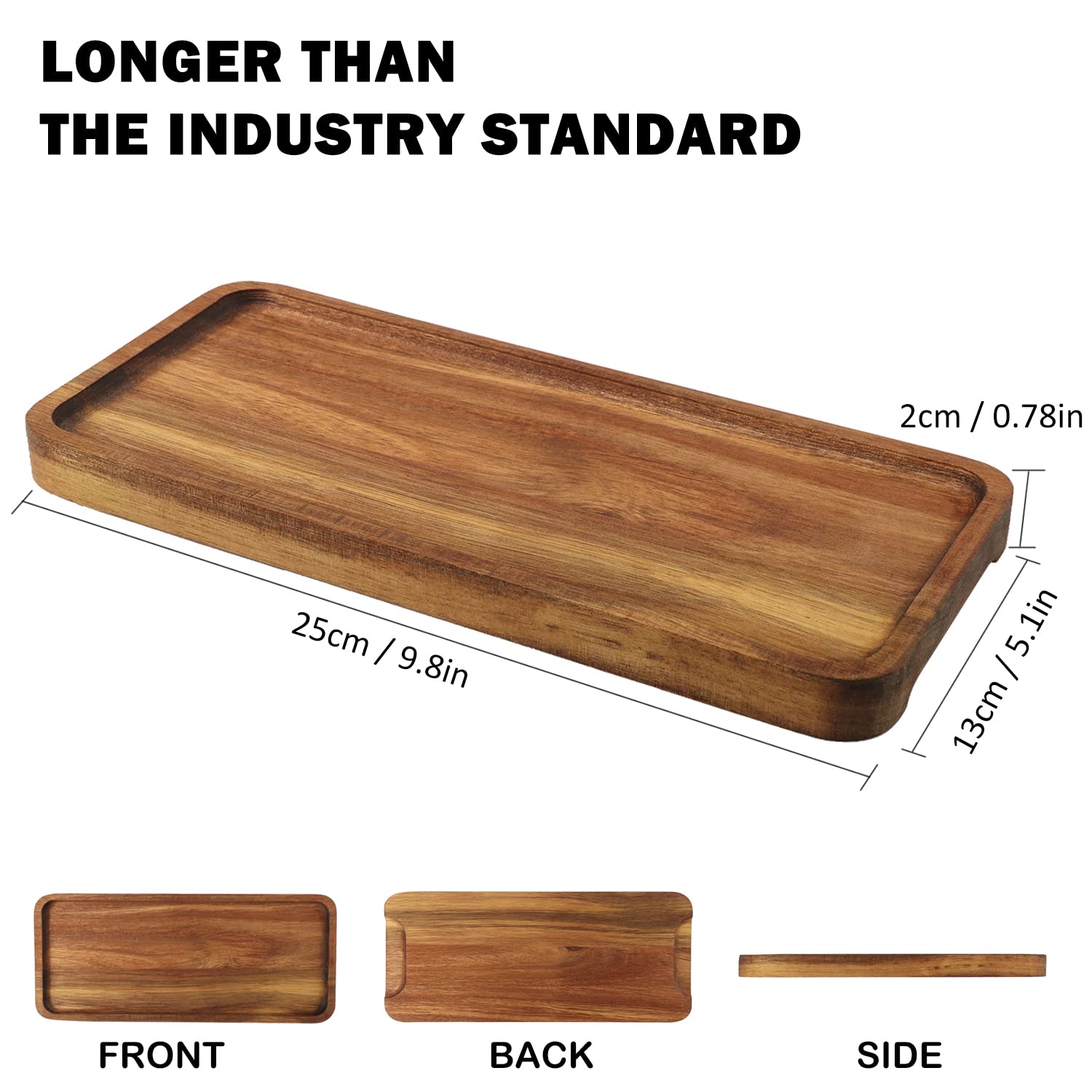Bandeja de madera para servir, 9.8 x 5.1 pulgadas, juego de 5, bandeja de madera de acacia, perfecta para servir charcutería, postres, salsas, sushi, fiestas, reuniones familiares, bodas y decoración