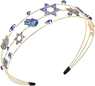 mokkia Hanukkah Headband for Women Star Headbands Blue Jeweled Crystal Rhinestone Knotted Hairband Holiday Hanukkah Hair Accessories Outfits the Festival of Lights Gifts (Hanukkah 1)