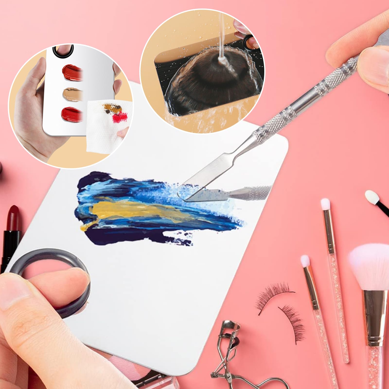 Palette per Miscelazione del Trucco Acciaio Inossidabile Tavolozza di miscelazione con Spatola per Mescolare Fondotinta, Argento