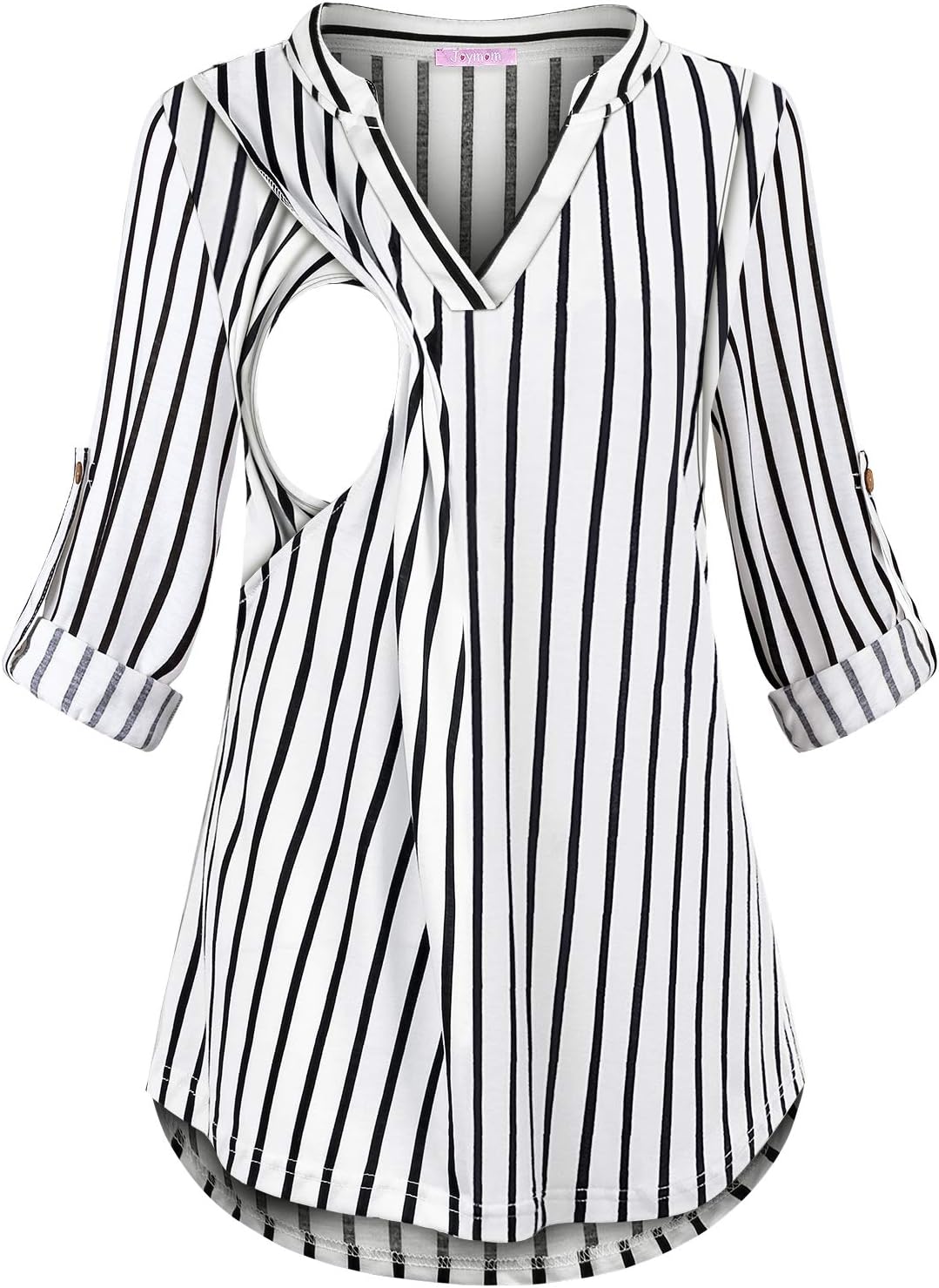 Joymom Maternity Rolled Long Sleeve Nursing Tops Tunic Blouses Breastfeeding