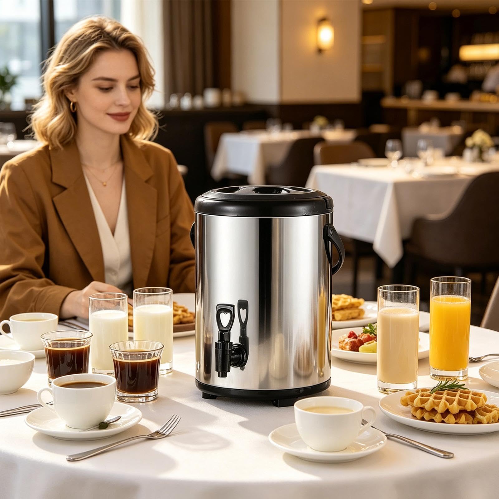 Dispensador de Bebidas Aislado Contenedor de Doble Pared con Grifo | Jarra Térmica de Acero Inoxidable de Gran Capacidad para Agua Caliente para Zumos Té Infusión Leche Café Catering
