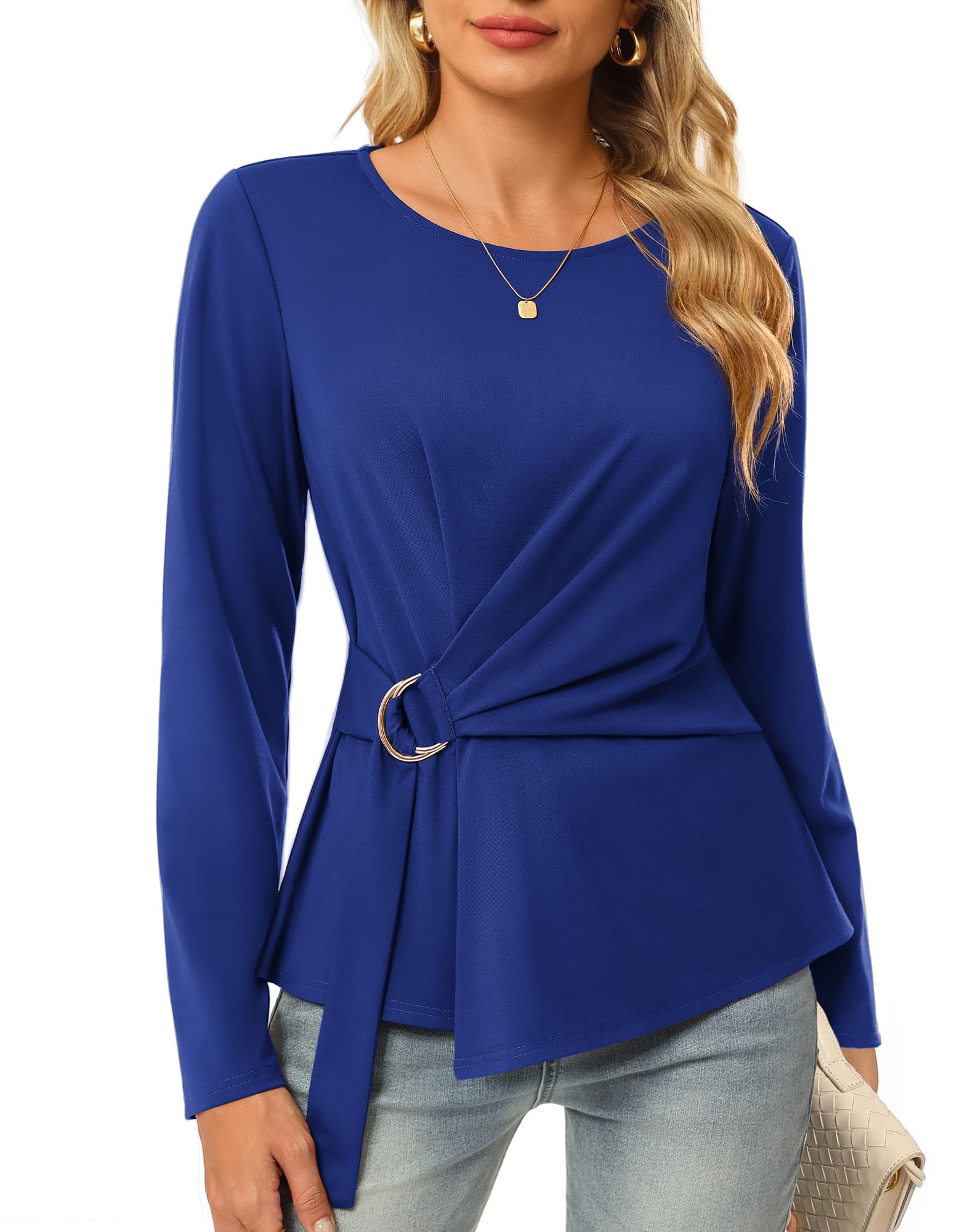 GRACE KARIN Blusen Damen Elegant Oberteile Langarmshirt Wickeloptik Shirt