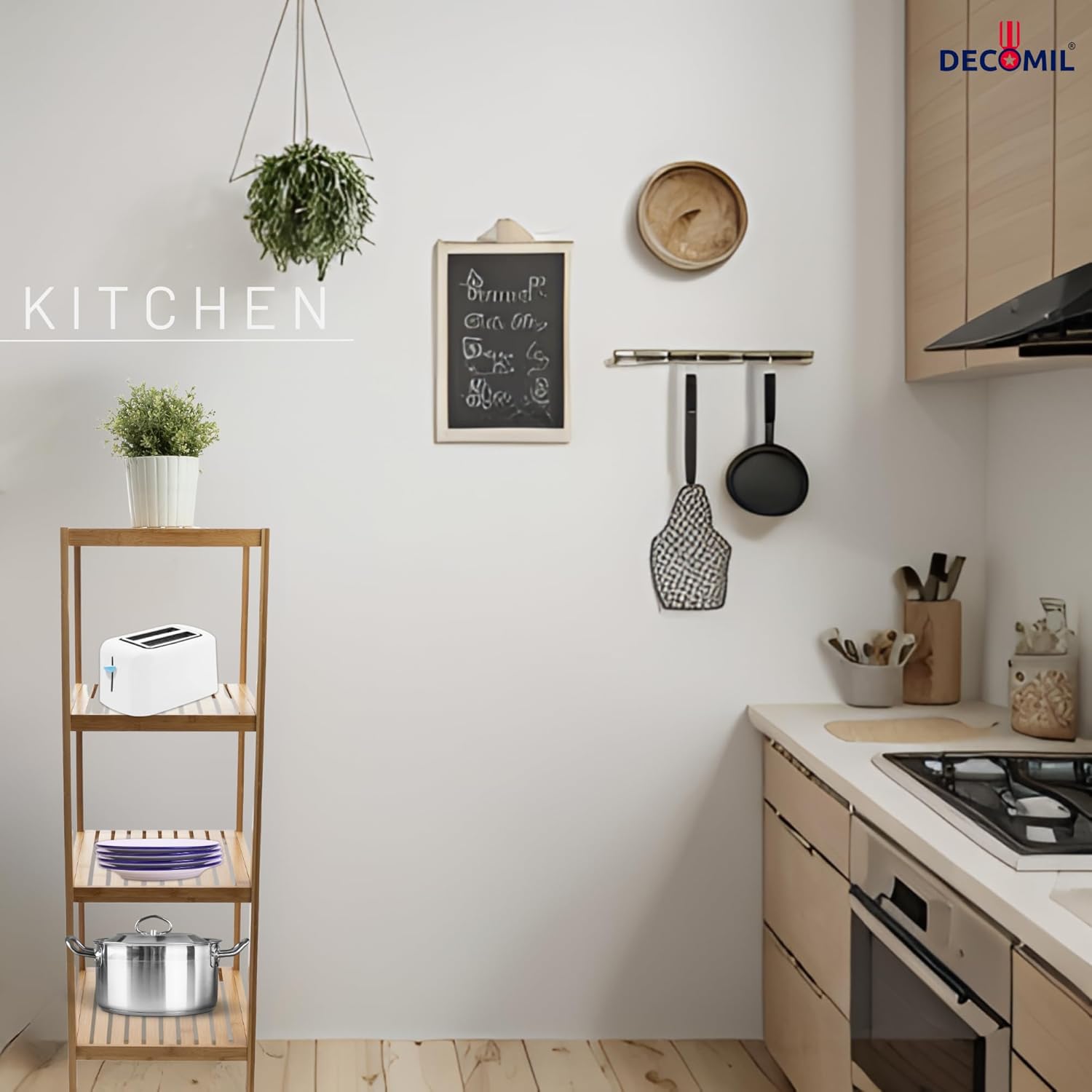 DECOMIL - 4 Tier Standing Bamboo Shelf | Freestanding Bathroom Shelf | Multifunctional Storage Rack