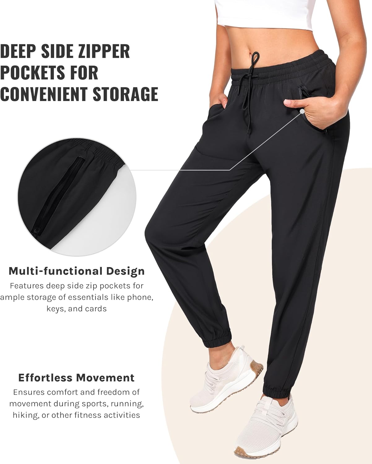 Cosmolle Womens Golf Pants Quick Dry Ultra Light Stretch Pockets Soft Workout Pants for Travel with Inside Drawstrings - Image 5