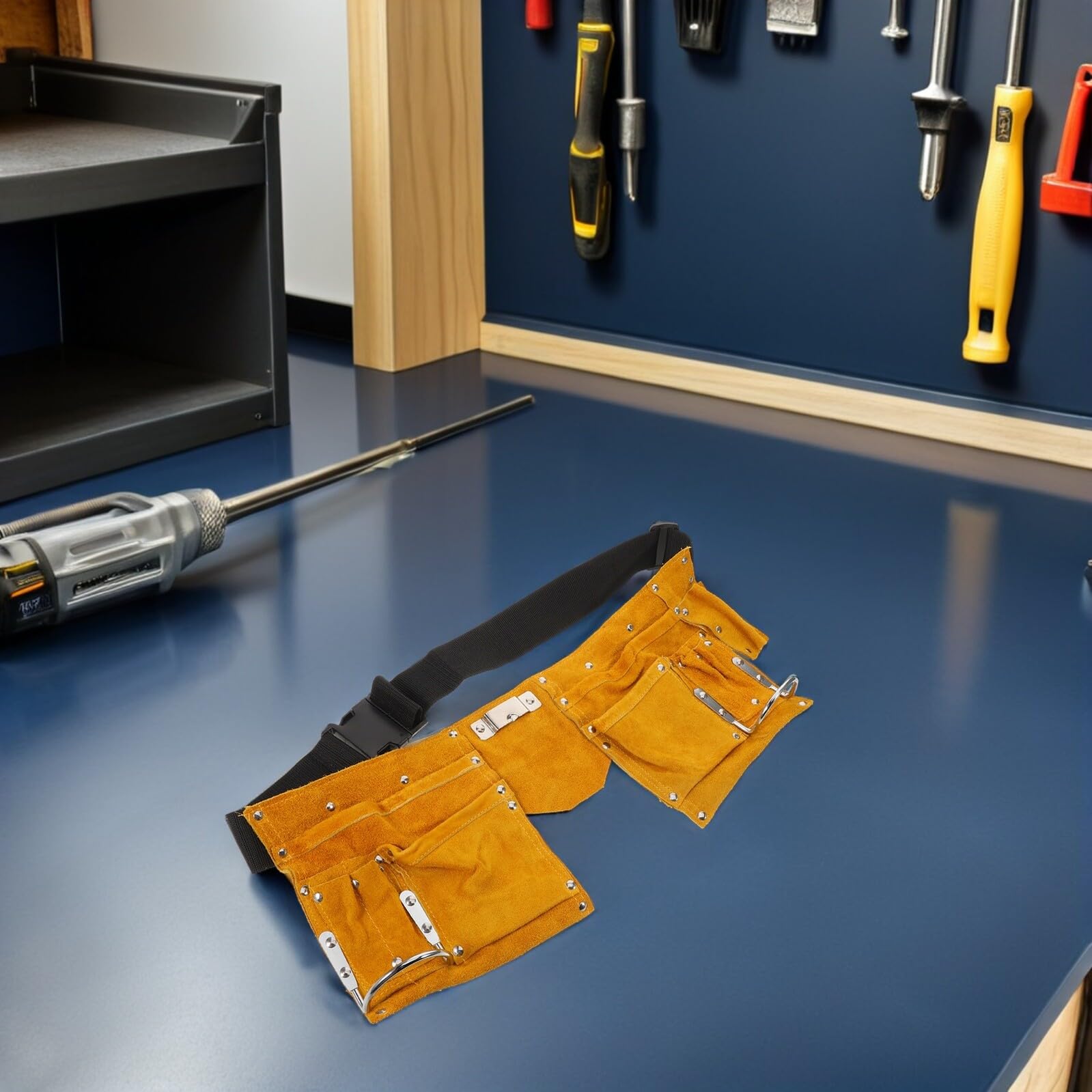 Toddmomy Ceinture Porte-Outils en Cuir Véritable pour Électricien Sacoche de Taille à Double Compartiment Rangement Sécurisé avec Boucles Renforcées Organiseur D’Outils Pratique pour