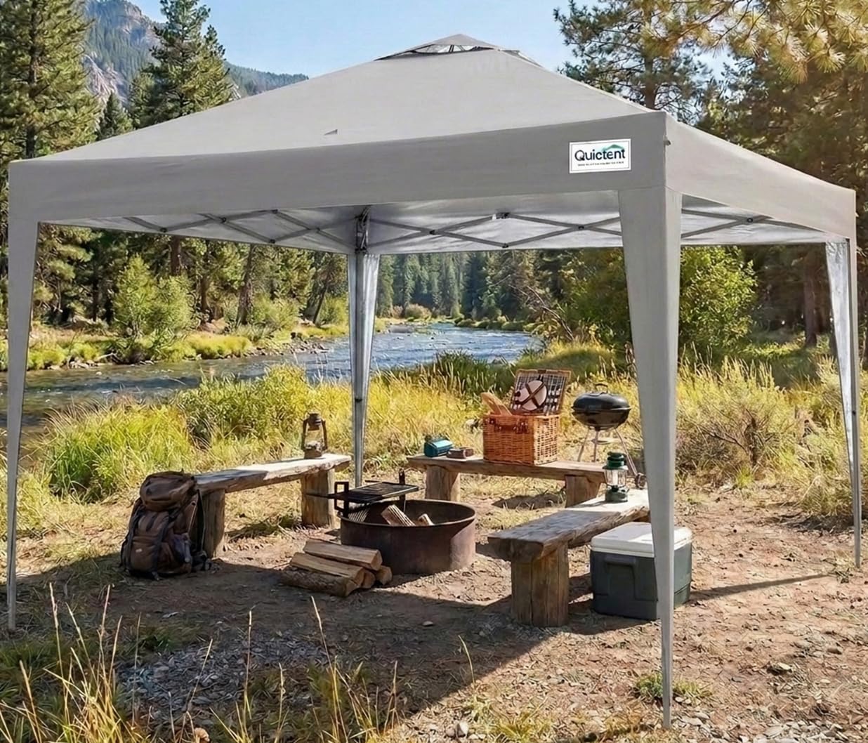 Quictent Pop Up Canopy, Portable Waterproof Gazebo with Carry Bag, 2x2m Lightweight Shelter Tent for Parties, Camping, Festivals, Garden Events, Grey