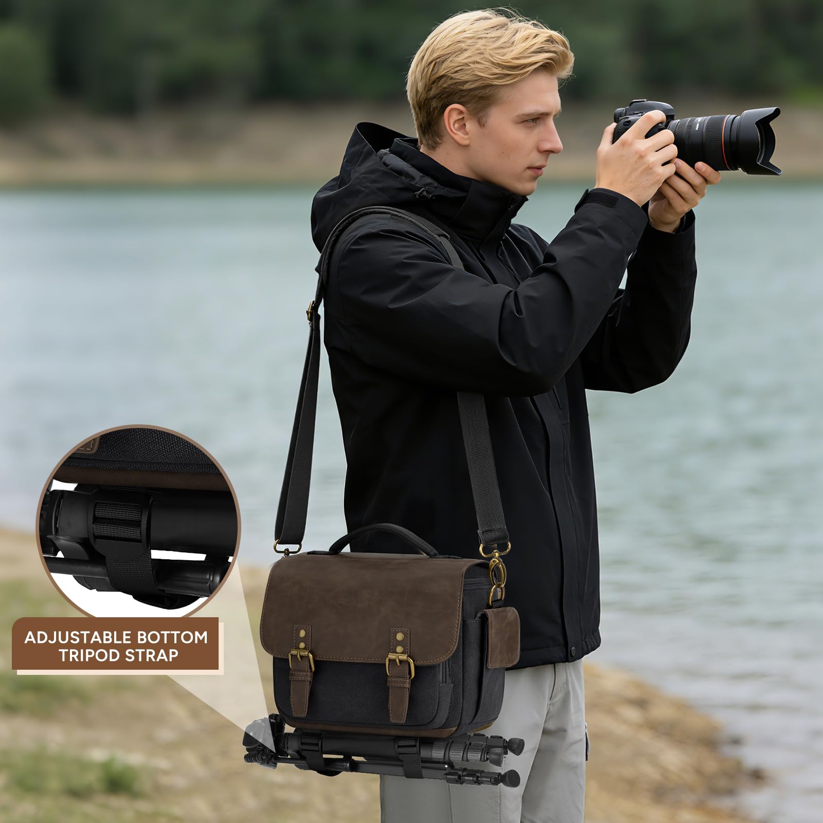 RAINSMORE Torba na aparat wodoodporna DSLR/SLR mała torba na aparat z regulowanym paskiem, Czarny, Organizer do torby