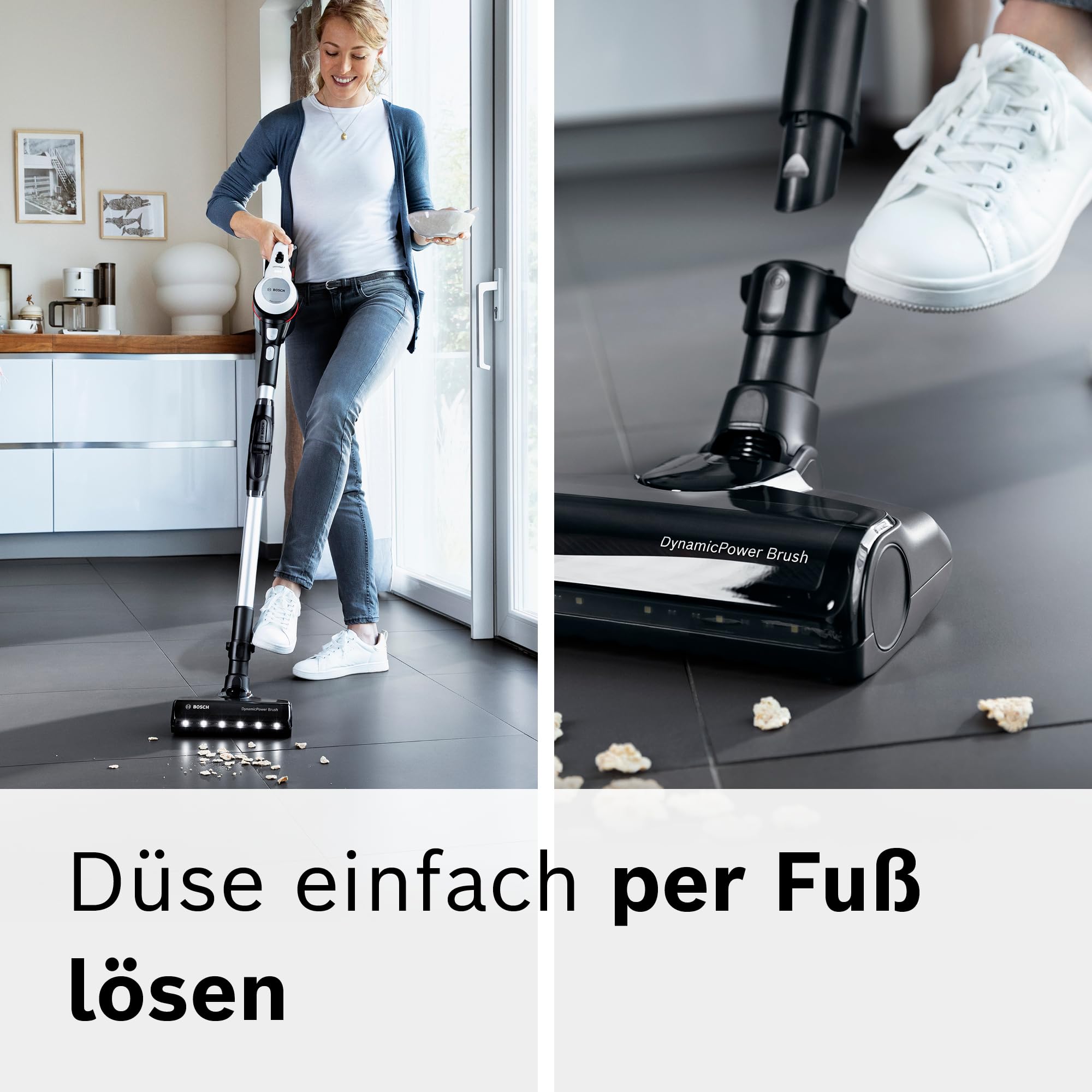Bosch Akku-Staubsauger Unlimited 7 BSS711W, kabelloser Handstaubsauger, beutellos, Wechselakku, Knickrohr, Hygiene-Filter, 10 Jahre Motorgarantie, XXL-Polsterdüse, LED-Beleuchtung, Turbostufe, weiß