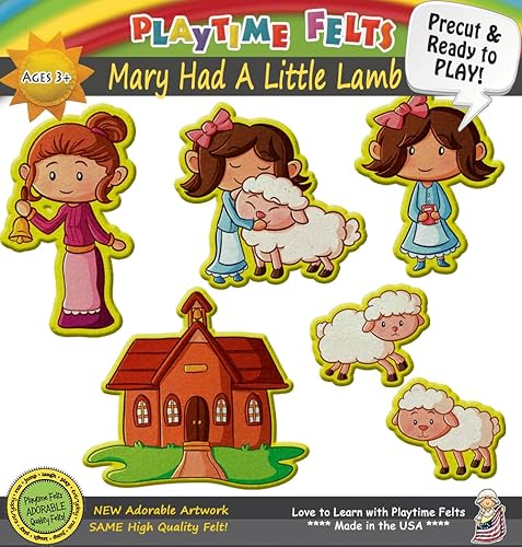 Mary Had a Little Lamb Felt Story Set 6 piezas de fieltro coloridas y duraderas precortadas y listas para jugar, para niños pequeños, preescolar y