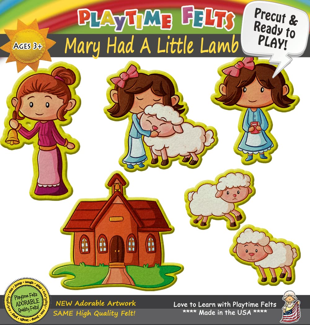 Mary Had a Little Lamb Felt Story Set | 6 PRECUT & Ready to Play Colorful & Durable Felt Pieces for Toddlers, Preschool & Kindergarten | Reusable Felt Board Stories