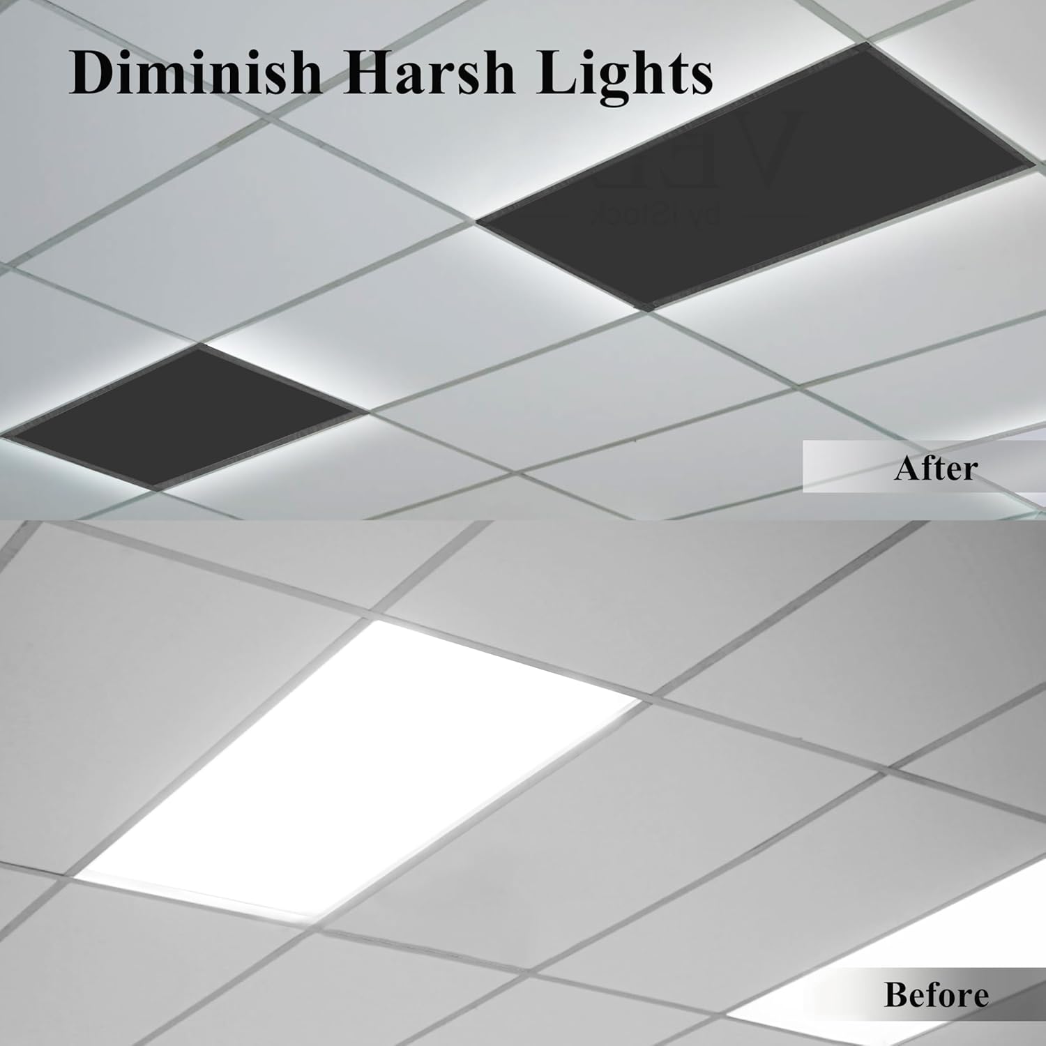 2 Pcs Fluorescent Light Covers, 4 x 2 Feet Magnetic Light Covers for Ceiling Lights Shade Panel, Drop Ceiling Light Filters Covers for Office Classroom School Home, Polyester Fabric Material, Black