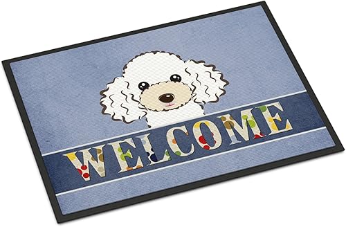 Miniatura 164 de Caroline's Treasures BB1449JMAT - Tapete de bienvenida de carlino negro, 24 x 36 pulgadas, tapete azul para puerta delantera, para interiores