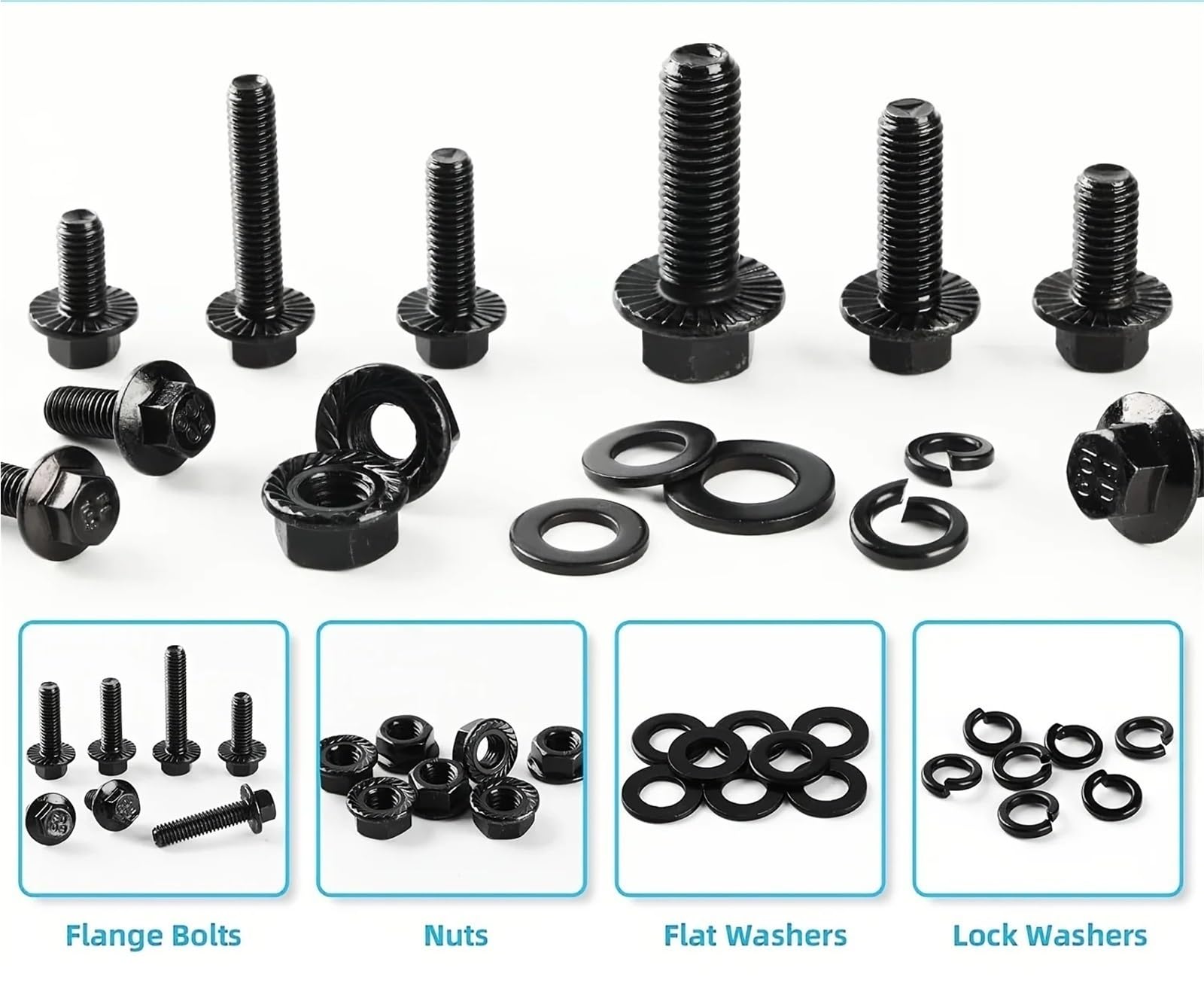 Assortiment de 280 boulons à bride métriques, M6 x 1,0, M8,25, M10,5 (12 mm 30 mm), kit hexagonaux, écrous et rondelles assortis Kit de Vis et Boulons