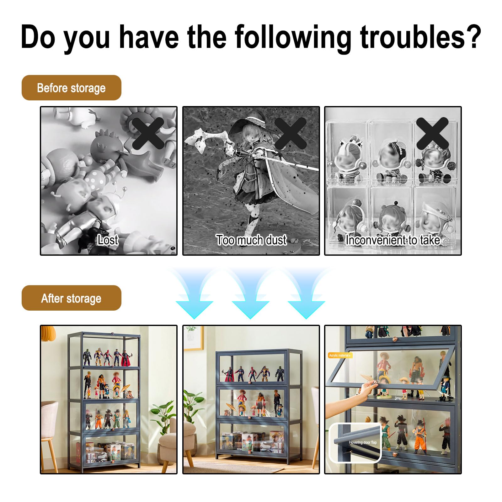 Vetrina Espositiva In Bambù - 70x32x106 Cm, Porte A Ribalta, Antipolvere, Per Collezionismo