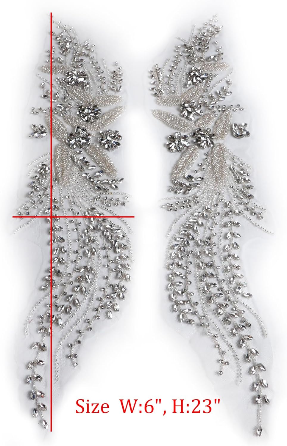 Silver Rhinestone Applique,Beaded Appliques Embellishments,sew on for Dresses,Banquet Evening Gown, Photograph Shot,scrafts Decoration,Performance Leaves Flowers Applique (Silver, 2401)